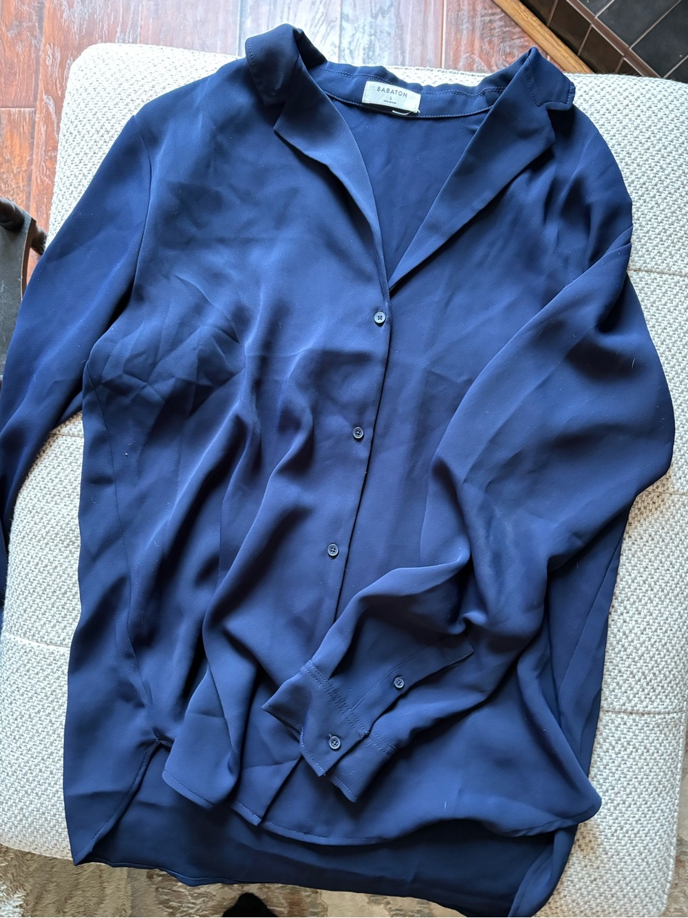 Babaton Navy Button-Down Silk Shirt